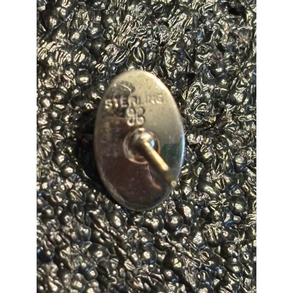 Vintage Sterling Silver sunburst Pearl accent Tie Tack Lapel Pin‎ Chain Clasp